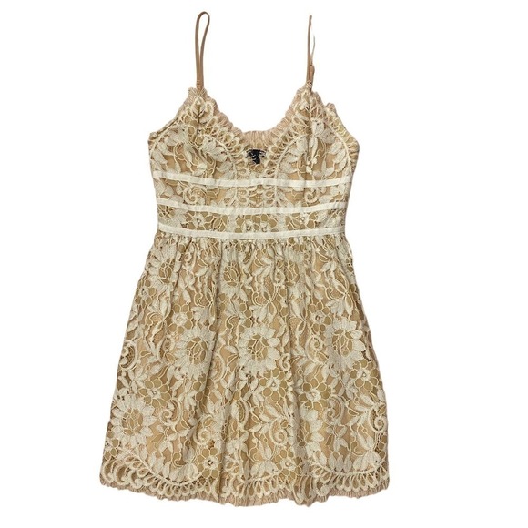 NBD Women Revolve Give It Up Lace Fit & Flare Dress V Neck Cream Beige Medium - Picture 10 of 13